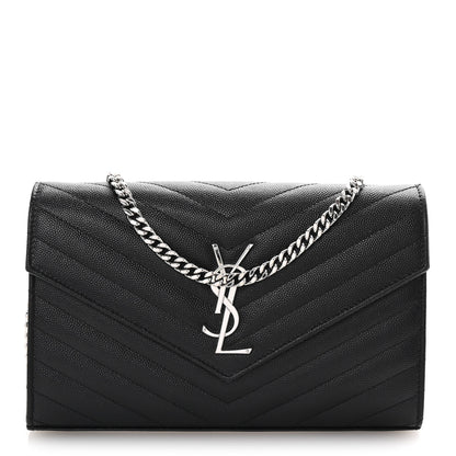 Saint Laurent Grain De Poudre Matelasse Chevron Monogram Chain Wallet Black 1 of 10