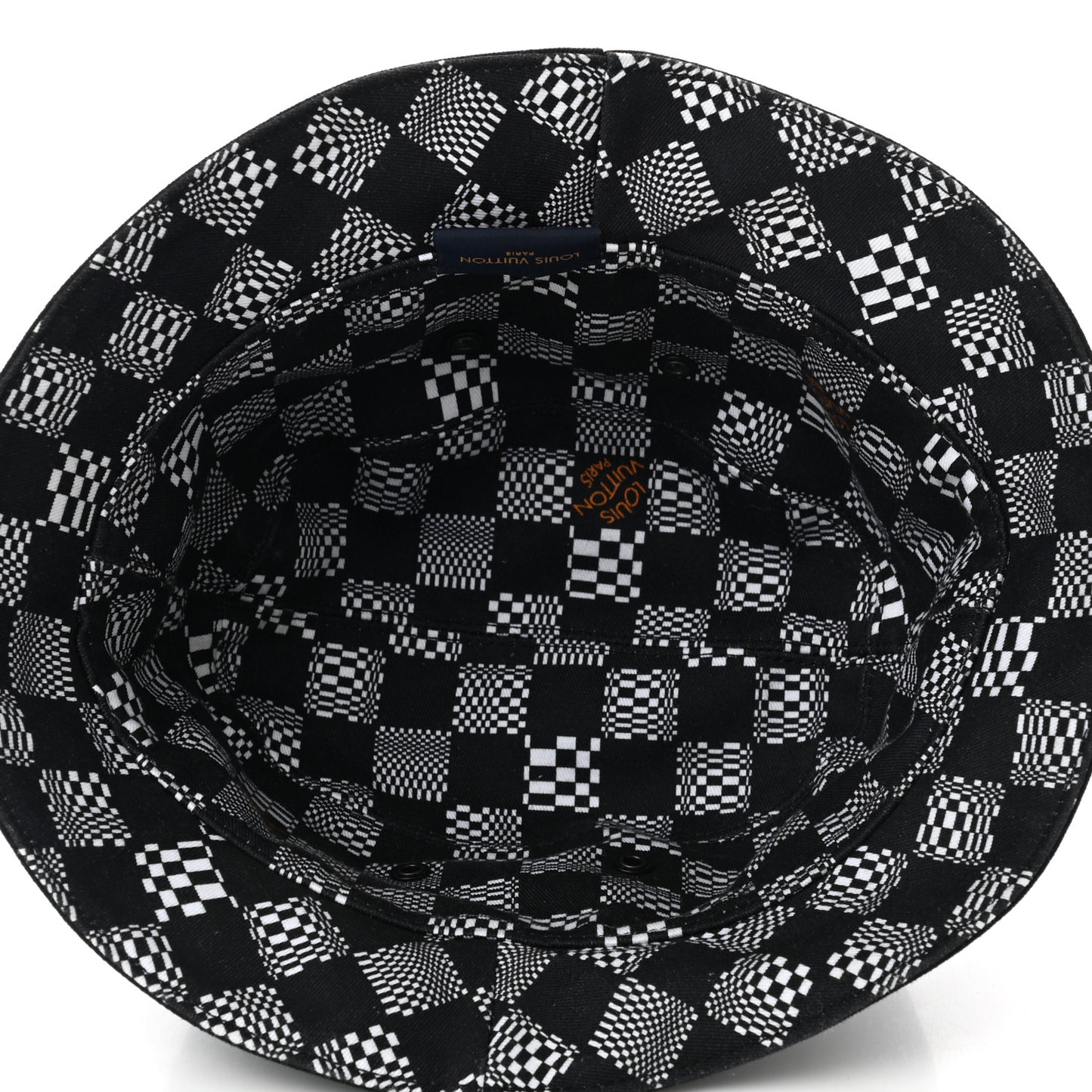 Cotton Damier Distorted Reversible Bucket Hat Black