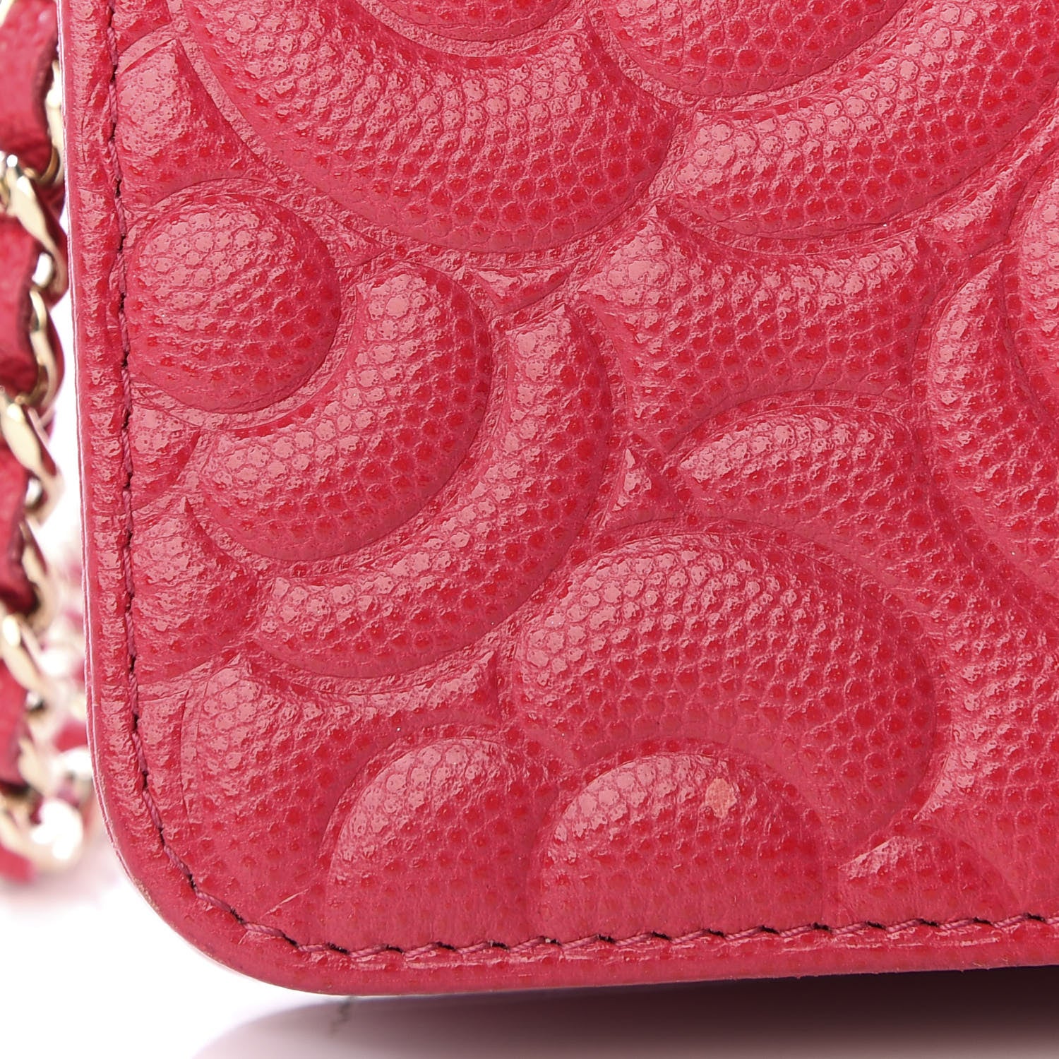 Chanel Caviar Camellia Embossed Wallet On Chain WOC Fuschia 12 of 12