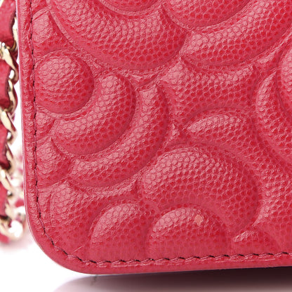Chanel Caviar Camellia Embossed Wallet On Chain WOC Fuschia 12 of 12