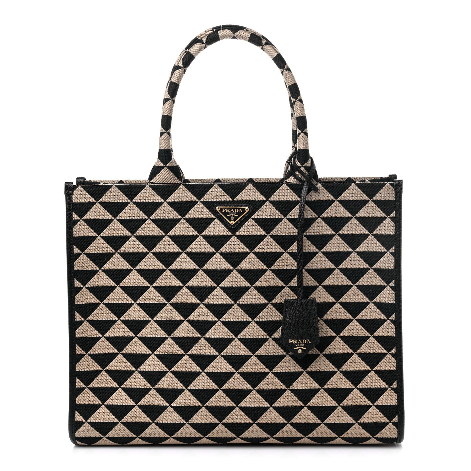 Prada Jacquard Saffiano Triangolo Symbole Embroidered Large Tote Black Corda 1 of 8