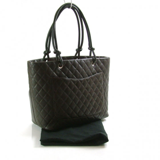 Calfskin Quilted Large Cambon Tote Brown