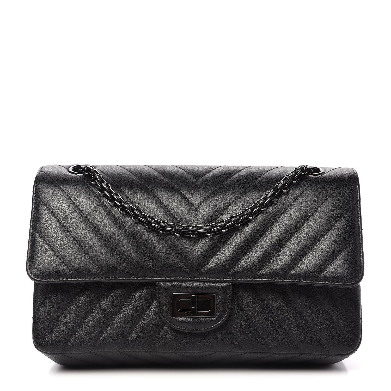 Chanel Sheepskin Chevron Quilted 2.55 Reissue 225 Double Flap So Black 1 of 12