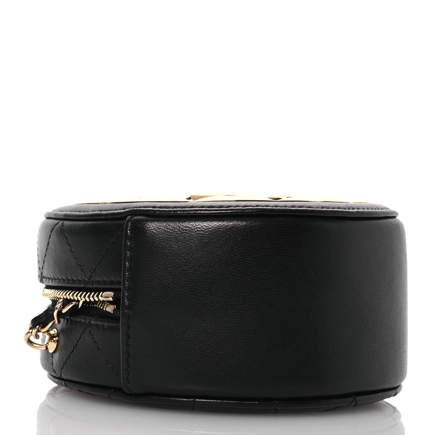 Chanel Lambskin Quilted Golden Plate Round Clutch With Chain Black 4 of 11