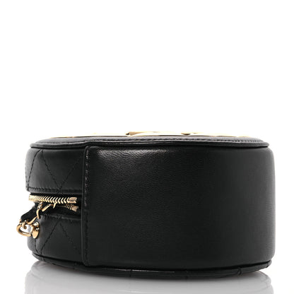 Chanel Lambskin Quilted Golden Plate Round Clutch With Chain Black 4 of 11