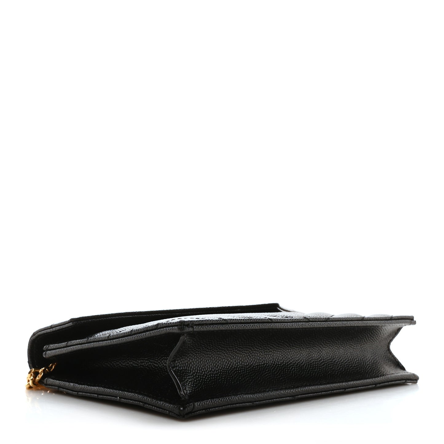 Grain De Poudre Matelasse Chevron Monogram Envelope Chain Wallet Black