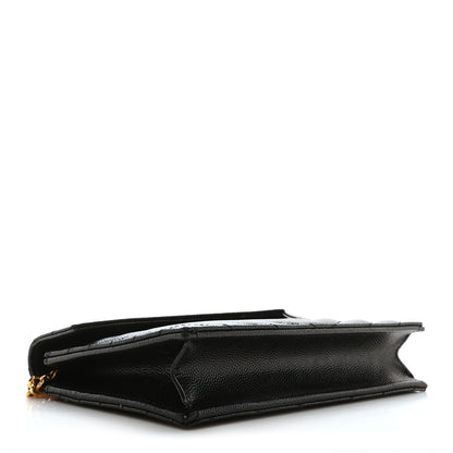 Saint Laurent Grain De Poudre Matelasse Chevron Monogram Envelope Chain Wallet Black 4 of 10