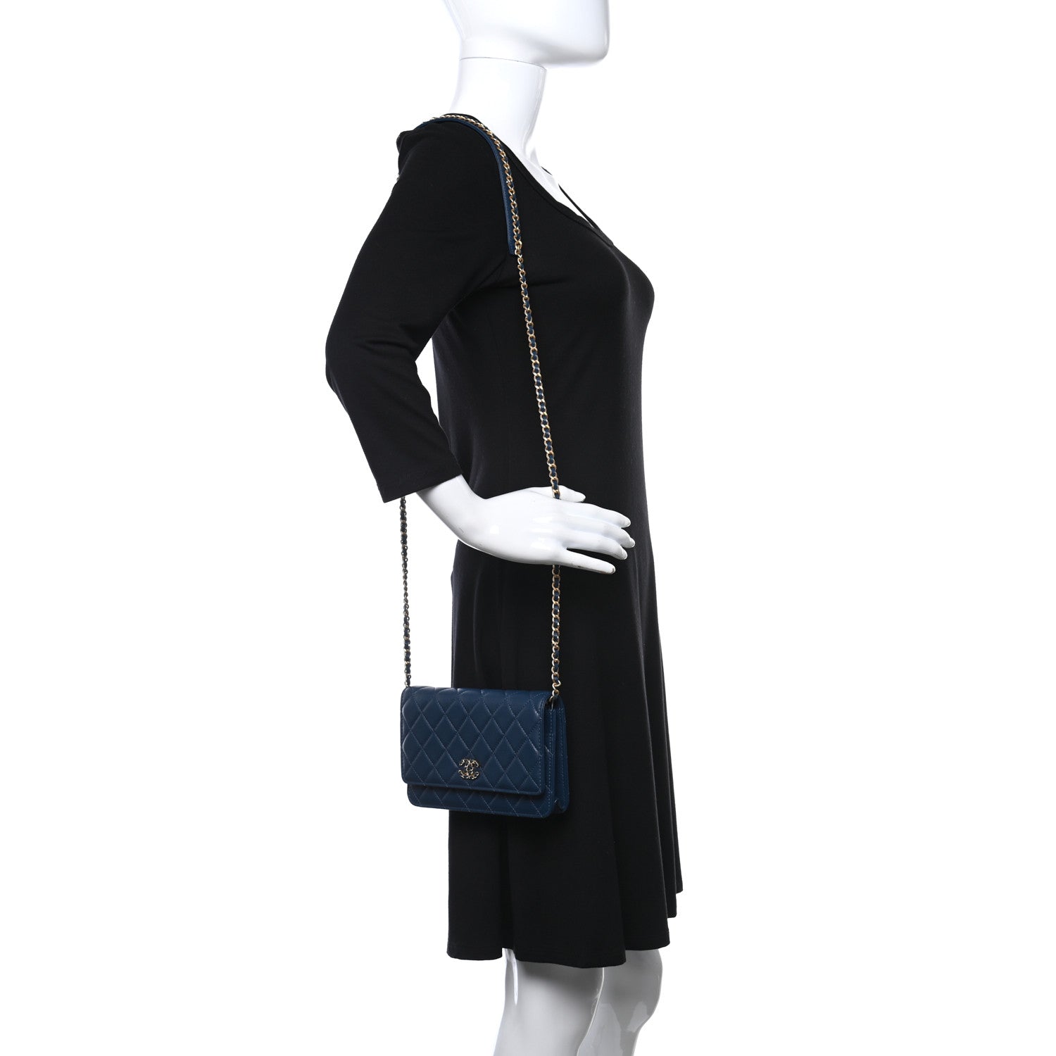 Chanel Goatskin Quilted Chanel 19 Wallet On Chain WOC Blue 3 of 10