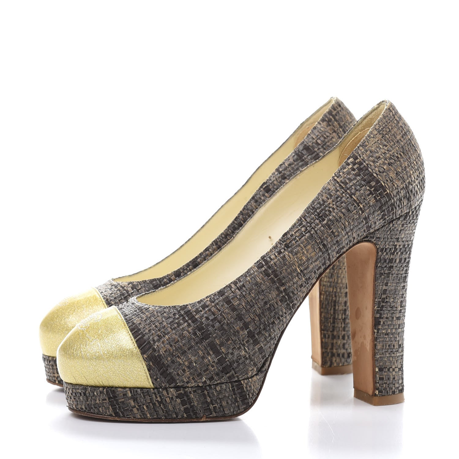 Chanel Raffia Patent Cap Toe CC Pumps 38 Brown Gold 3 of 11