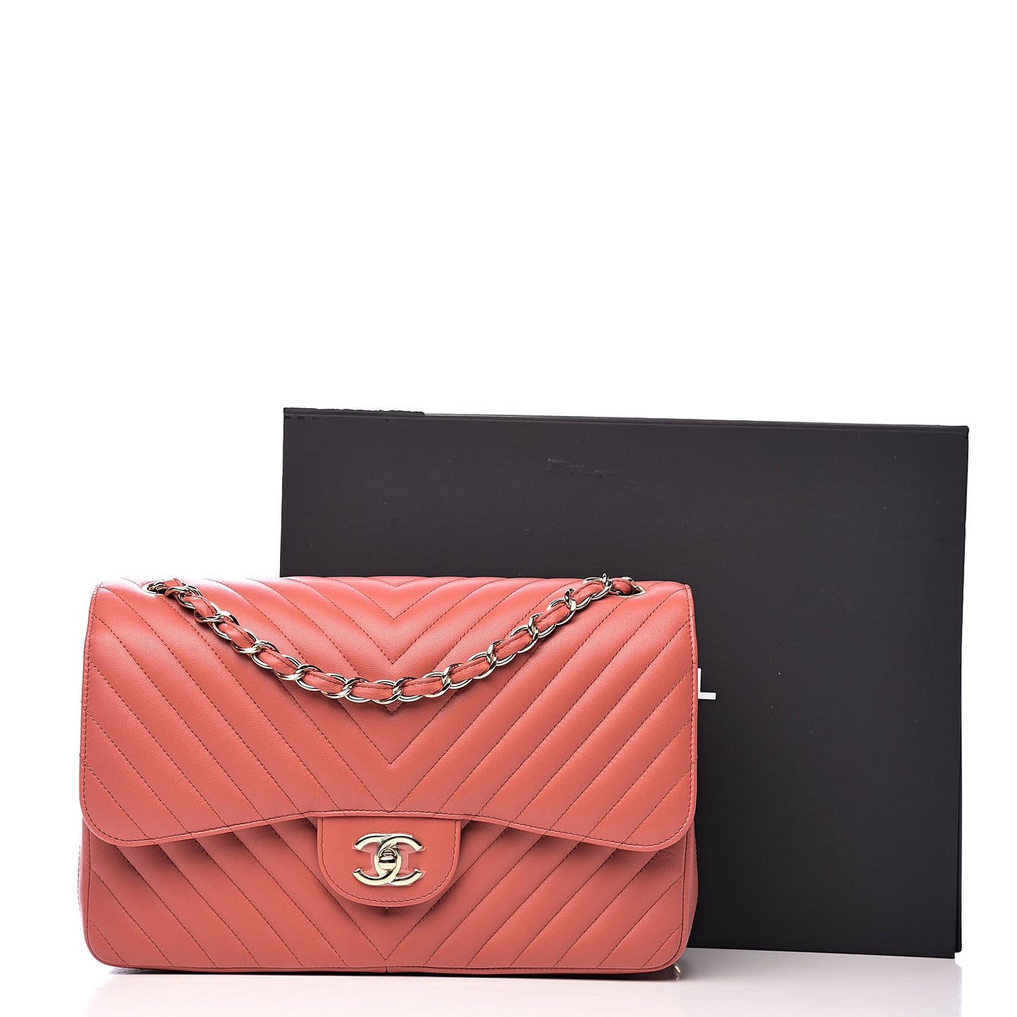 Lambskin Chevron Quilted Jumbo Double Flap Coral