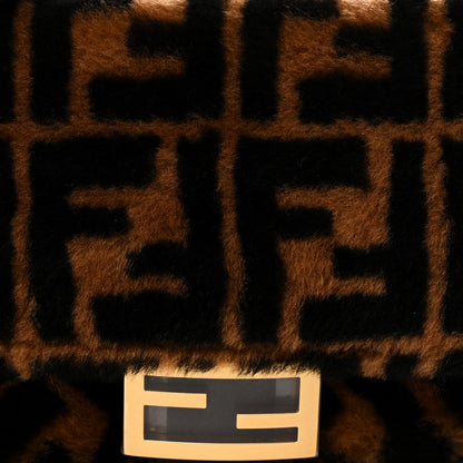 Fendi Shearling Vitello Dolce Macro FF 1974 Baguette Tobacco Black 9 of 11