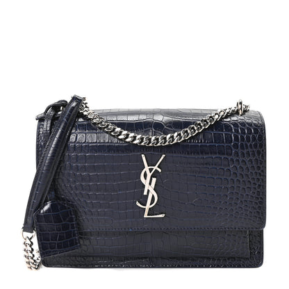 Saint Laurent Calfskin Crocodile Embossed Medium Monogram Sunset Navy 1 of 9