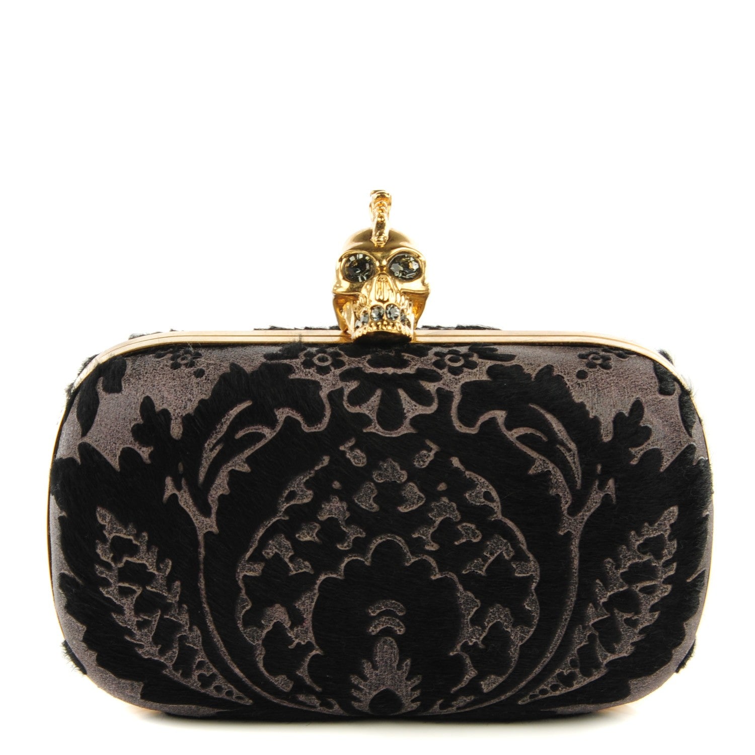 Alexander McQueen Baroque Print Calf Hair Skull Box Clutch Black 1 of 6