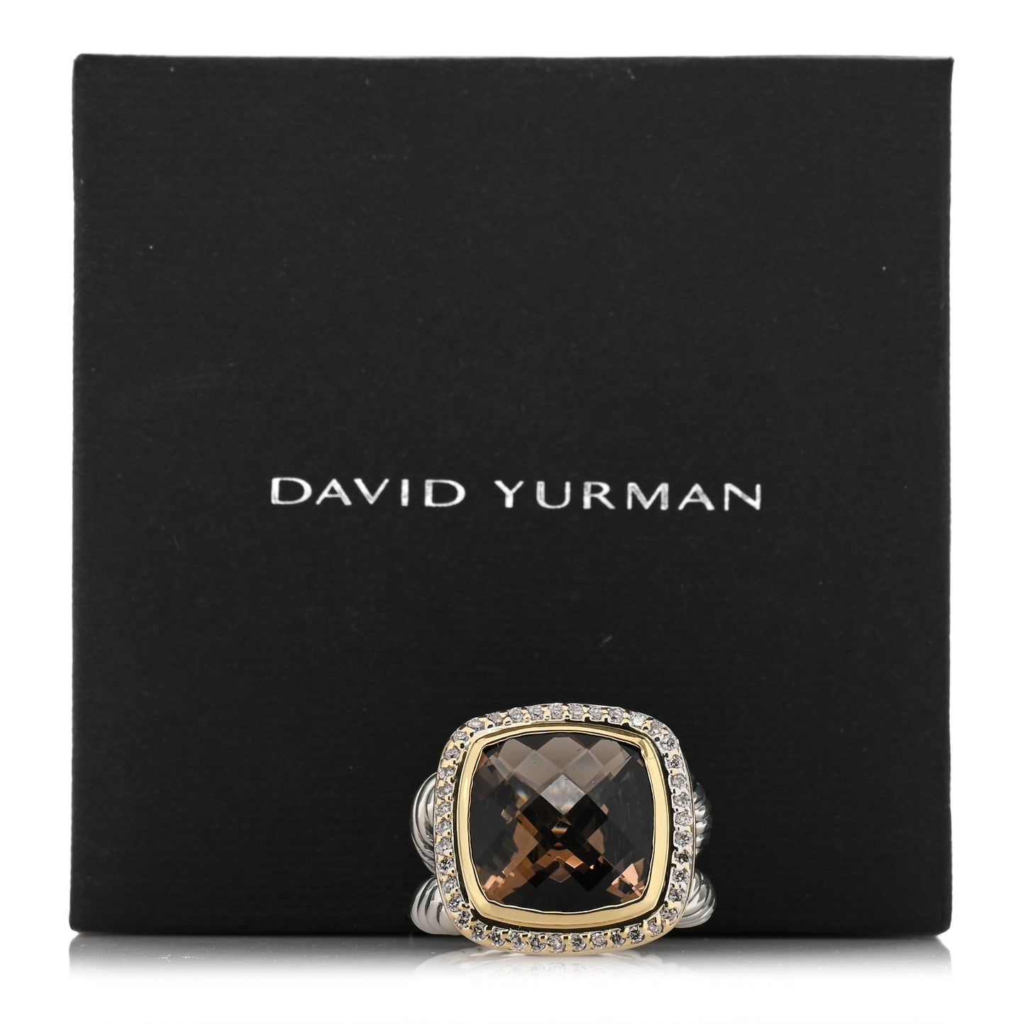 Sterling Silver 18K Yellow Gold Diamond Smoky Quartz 14mm Albion Ring 54 6.75