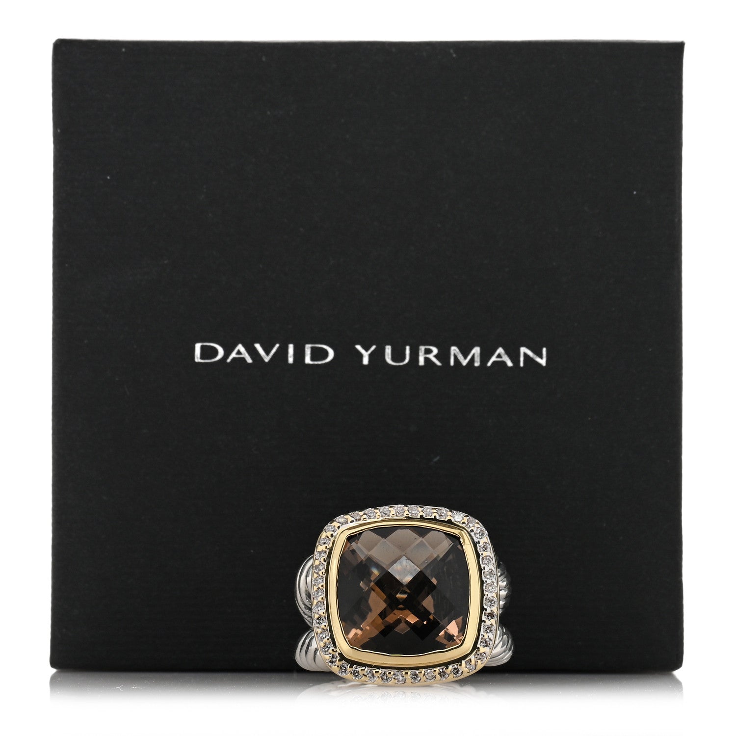 David Yurman Sterling Silver 18K Yellow Gold Diamond Smoky Quartz 14mm Albion Ring 54 6.75 6 of 6