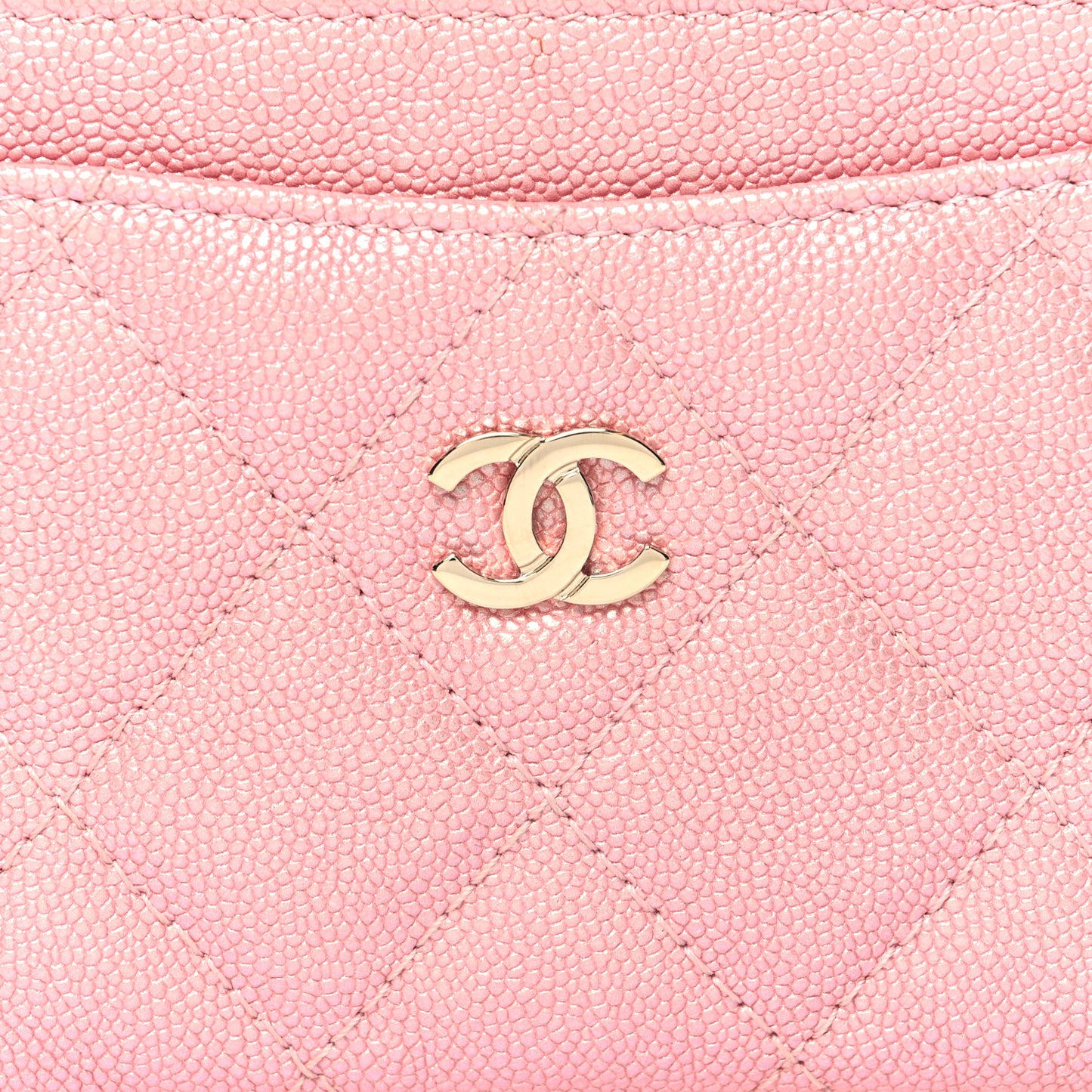 Iridescent Caviar Quilted Card Holder Rose Pink