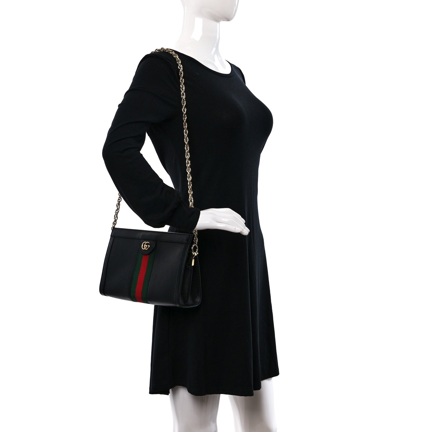 Calfskin GG Web Small Ophidia Chain Shoulder Bag Black