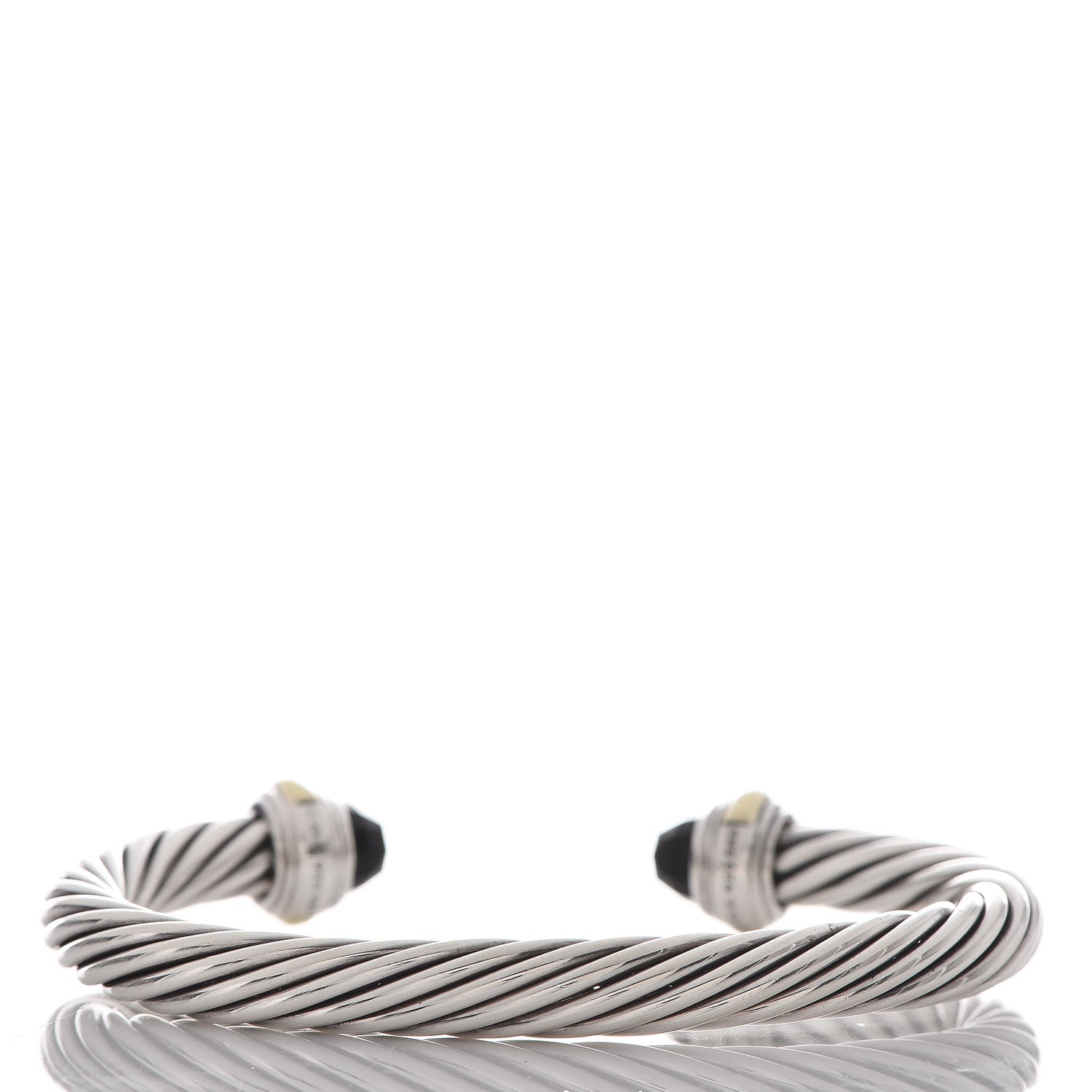 David Yurman Sterling Silver 14K Yellow Gold Black Onyx 7mm Cable Classics Bracelet 3 of 6