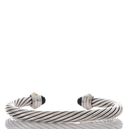 David Yurman Sterling Silver 14K Yellow Gold Black Onyx 7mm Cable Classics Bracelet 3 of 6