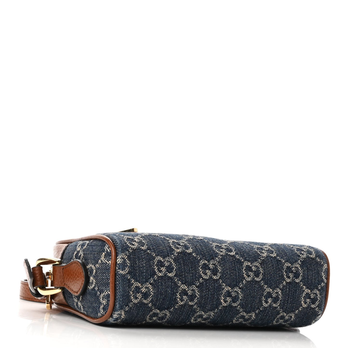 New Denim GG Monogram Dollar Calfskin Mini Ophidia Shoulder Bag Blue Tea Cuir Epilog