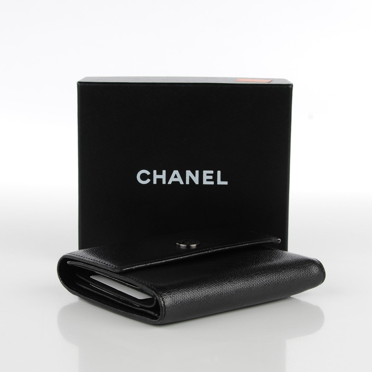 Grained Calfskin CC Button Flap Wallet Black