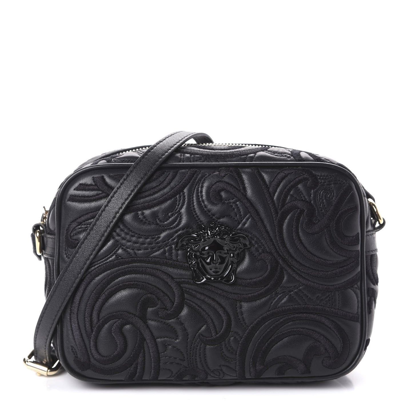 Nappa Embroidered Baroque Palazzo Camera Bag Black