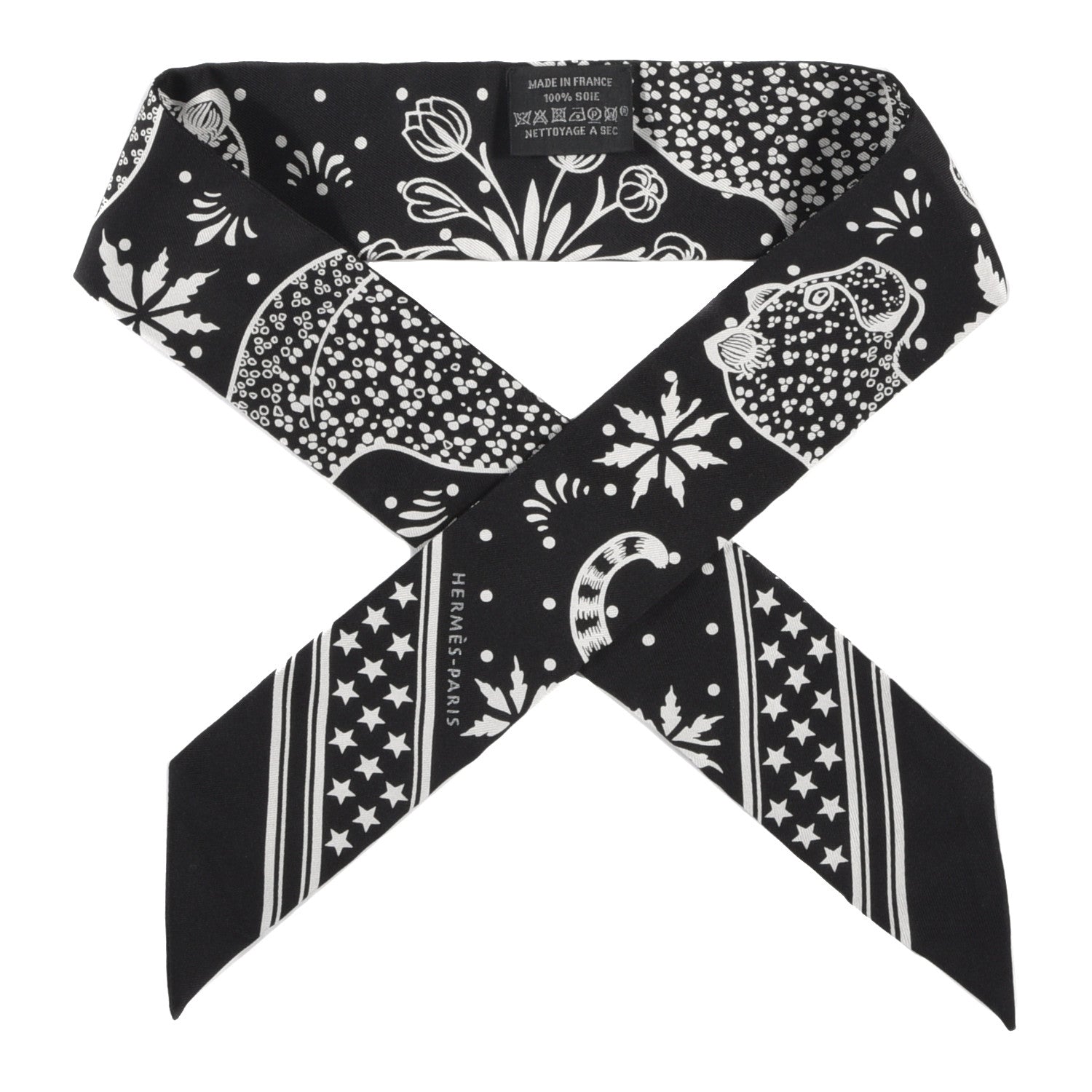 Hermes Silk Les Leopards Twilly Black White 1 of 4