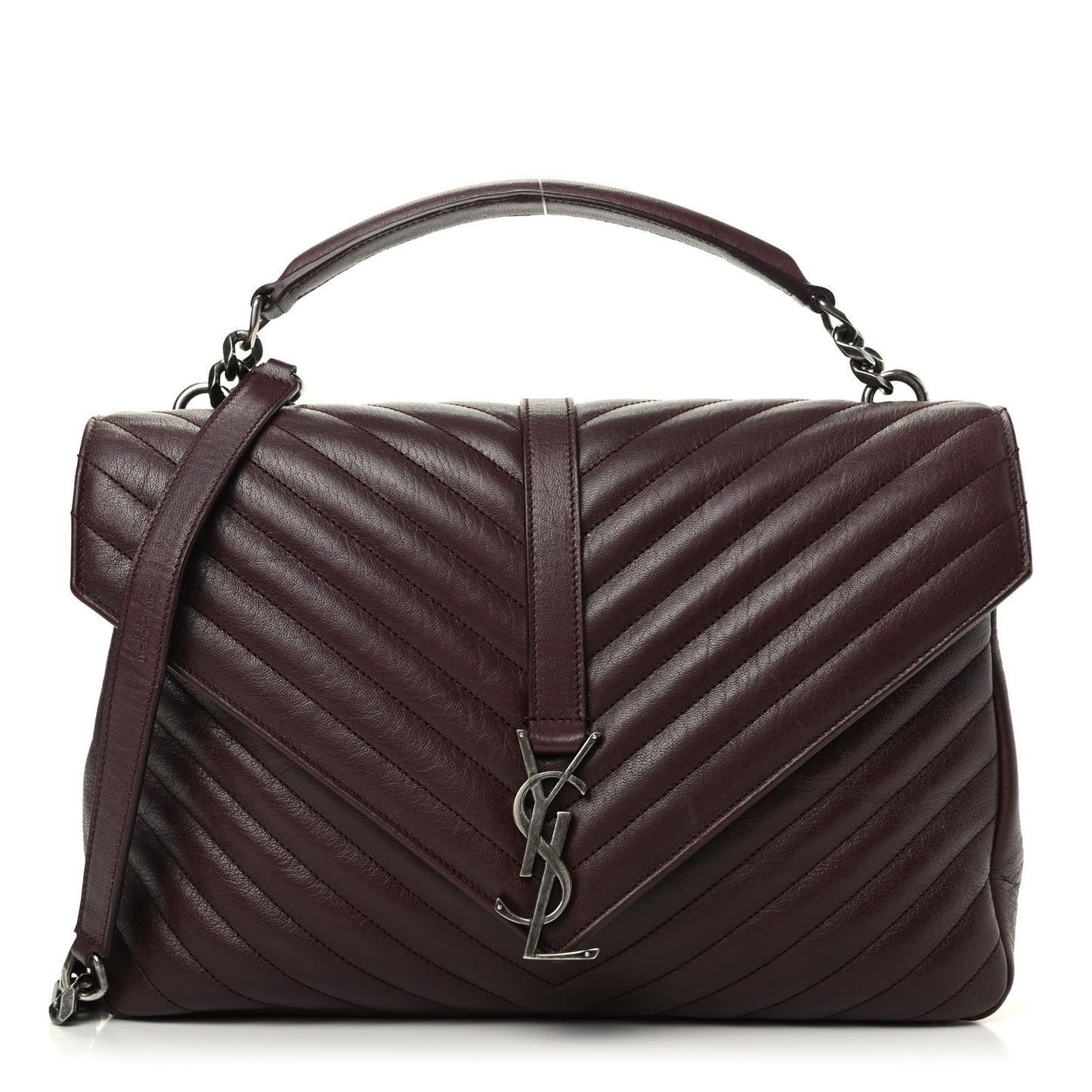 Sheepskin Matelasse Chevron Monogram Large College Satchel Bordeaux