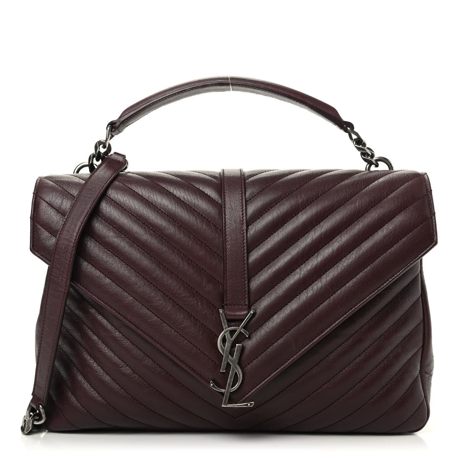 Saint Laurent Sheepskin Matelasse Chevron Monogram Large College Satchel Bordeaux 1 of 9