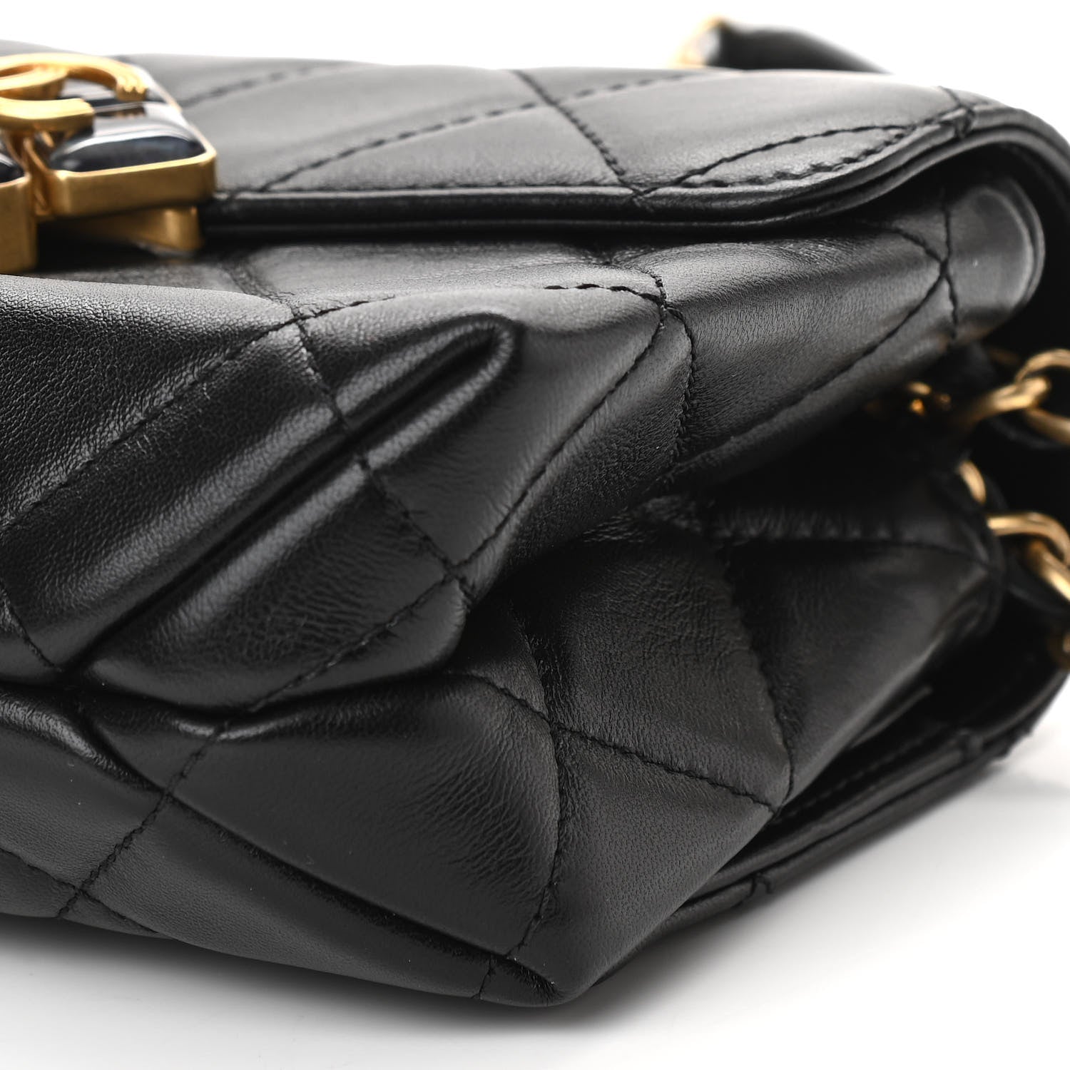 Chanel Lambskin Quilted Diamond Lock Flap Black 10 of 11