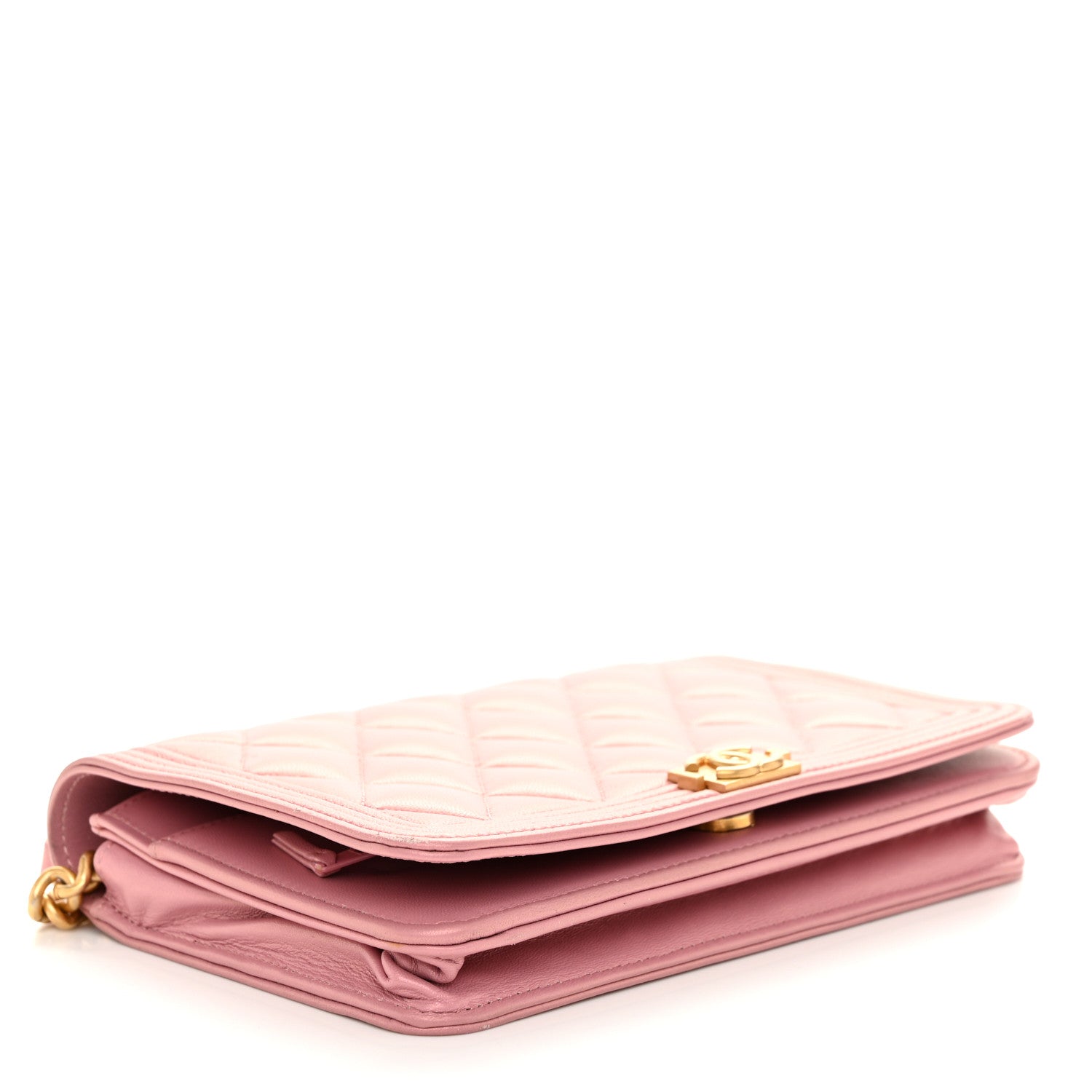 Chanel Metallic Lambskin Quilted Boy Wallet On Chain WOC Pink 4 of 12