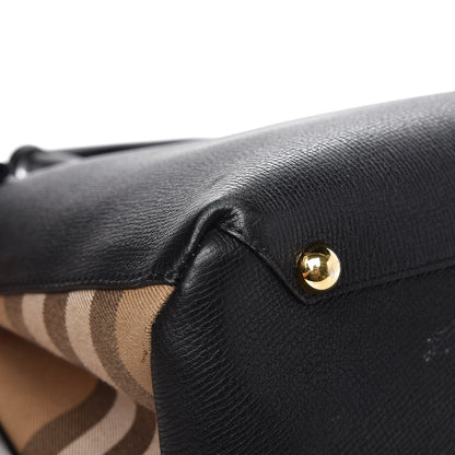 Burberry Calfskin House Check Medium Banner Tote Black 11 of 12