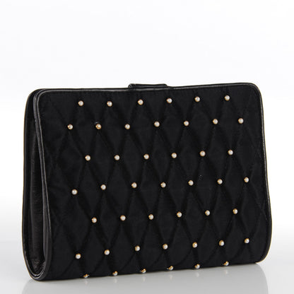 Chanel Satin Pearl Quilted CC Clutch Black 3 of 8