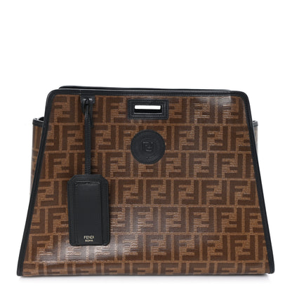 Fendi Glazed Fabric Vitello Century FF 1974 Stamp Patch Medium Peekaboo Defender Cover Mogano Panna Black 1 of 7