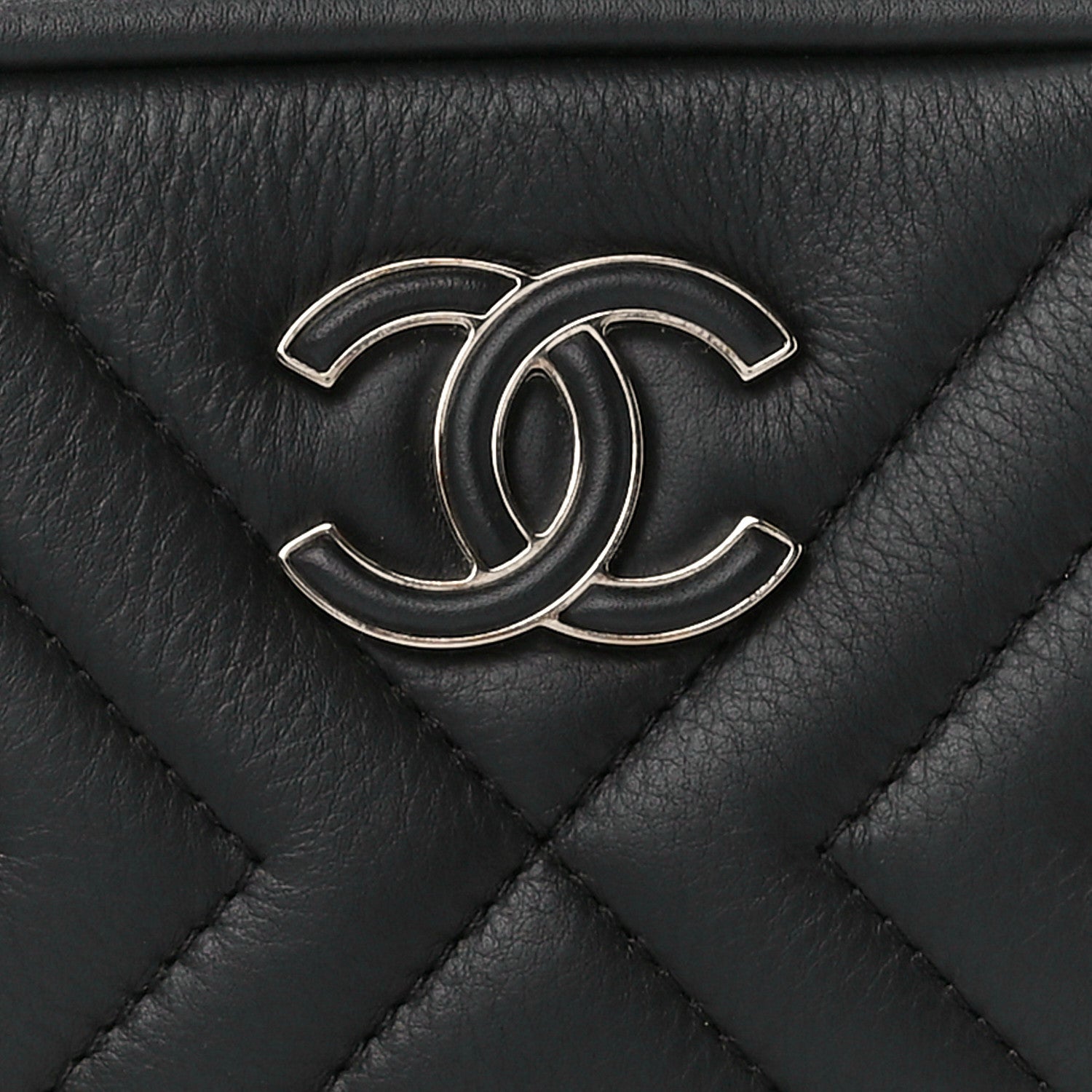 Chanel Calfskin Diagonal Chevron Quilted Tassel Camera Case Black 8 of 11