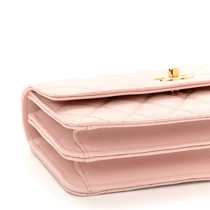 Chanel Shiny Caviar Quilted Flap Charm Wallet On Chain WOC Light Pink 8 of 10