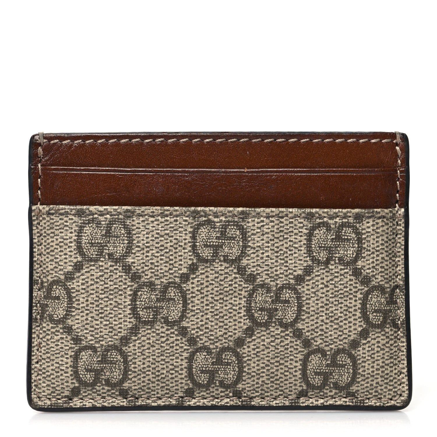 Gucci GG Supreme Monogram Calfskin Card Holder Beige Ebony Cuir 1 of 11
