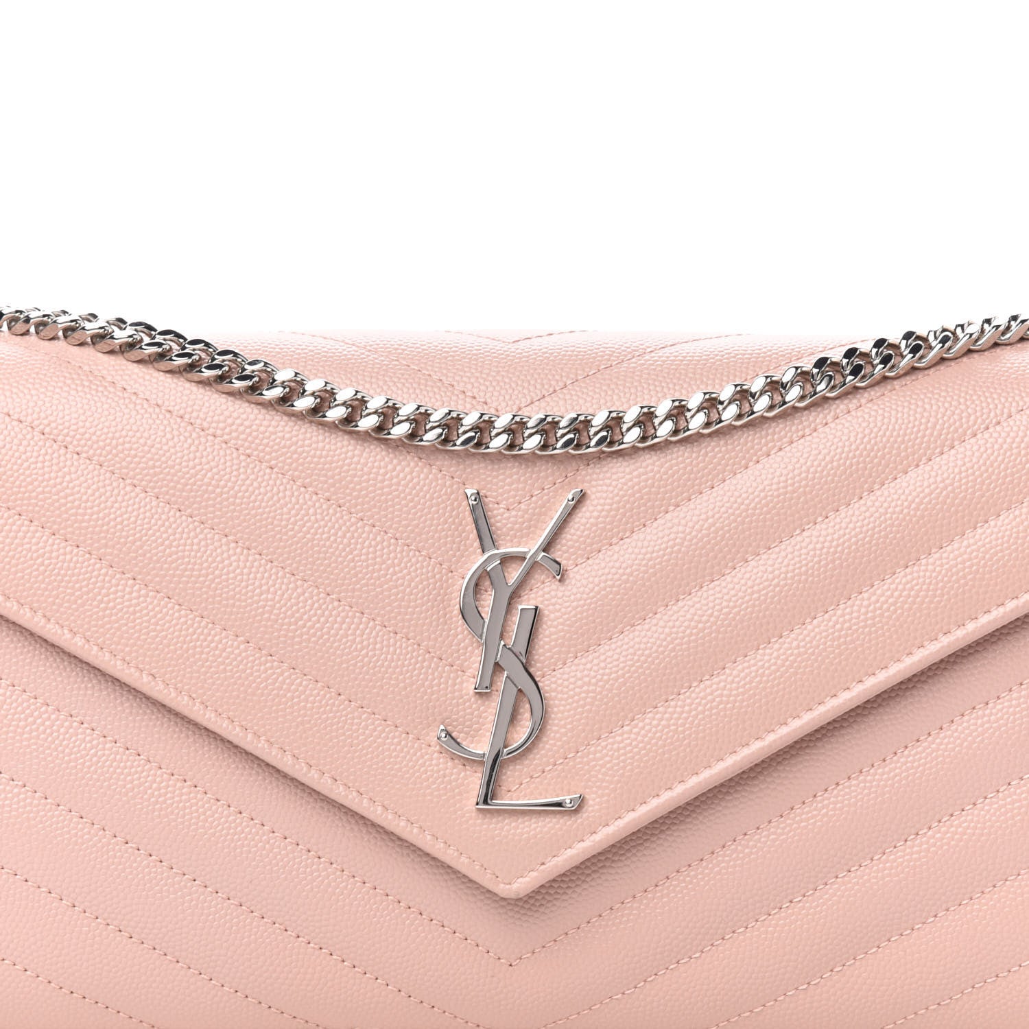 Saint Laurent Grain De Poudre Matelasse Chevron Monogram Chain Wallet Pale Pink 9 of 9