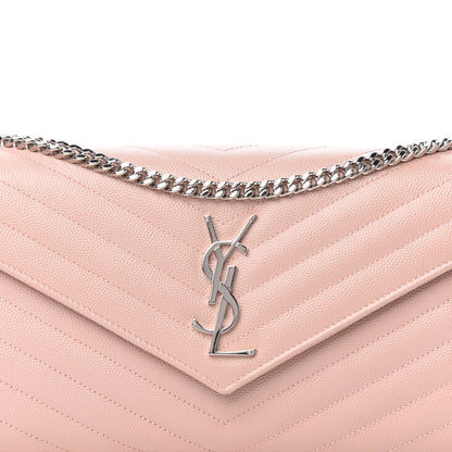 Saint Laurent Grain De Poudre Matelasse Chevron Monogram Chain Wallet Pale Pink 9 of 9