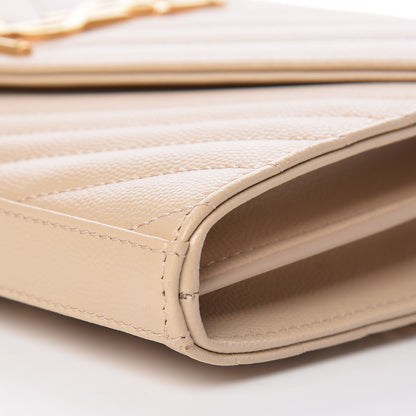Saint Laurent Grain De Poudre Matelasse Chevron Monogram Chain Wallet Nude Powder 9 of 10
