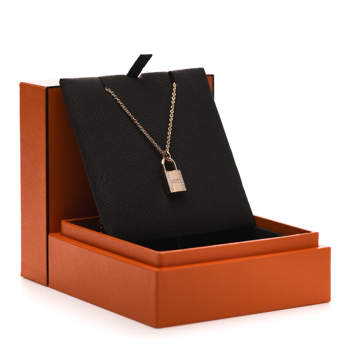 18K Rose Gold Diamond Amulettes Cadenas Pendant Necklace