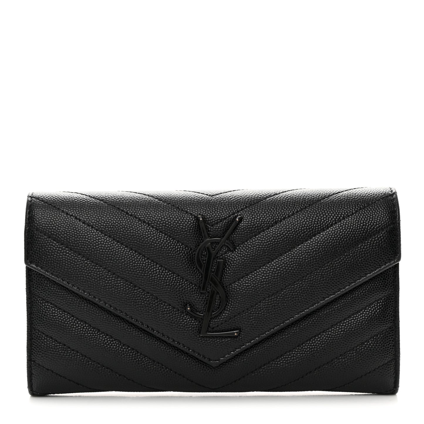 Grain De Poudre Matelasse Chevron Monogram Flap Wallet Black