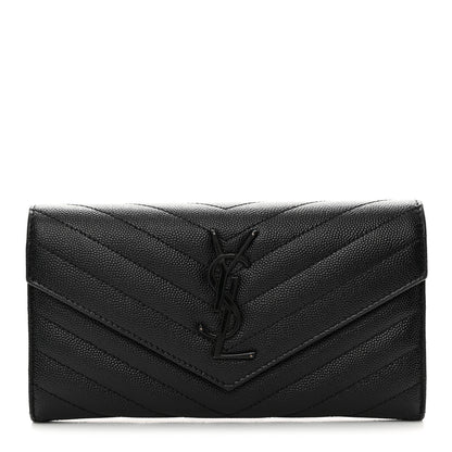 Saint Laurent Grain De Poudre Matelasse Chevron Monogram Flap Wallet Black 1 of 8
