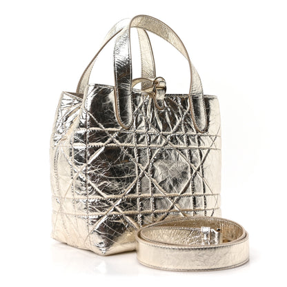 Christian Dior Metallic Calfskin Macrocannage Small Toujours Vertical Tote Gold 3 of 10