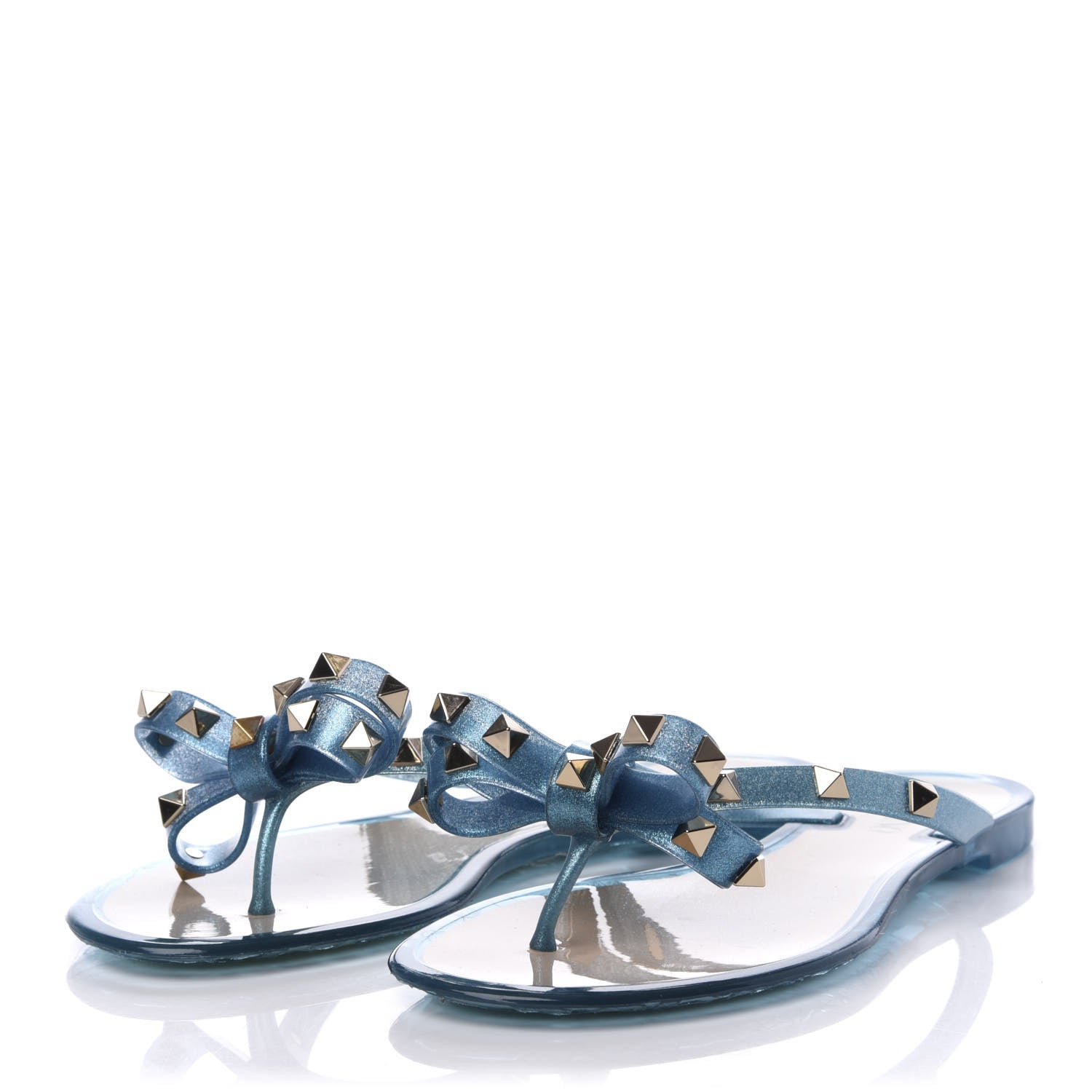 Valentino Garavani PVC Jelly Glitter Rockstud Bow Thong Sandals 35 Cerulean 3 of 7