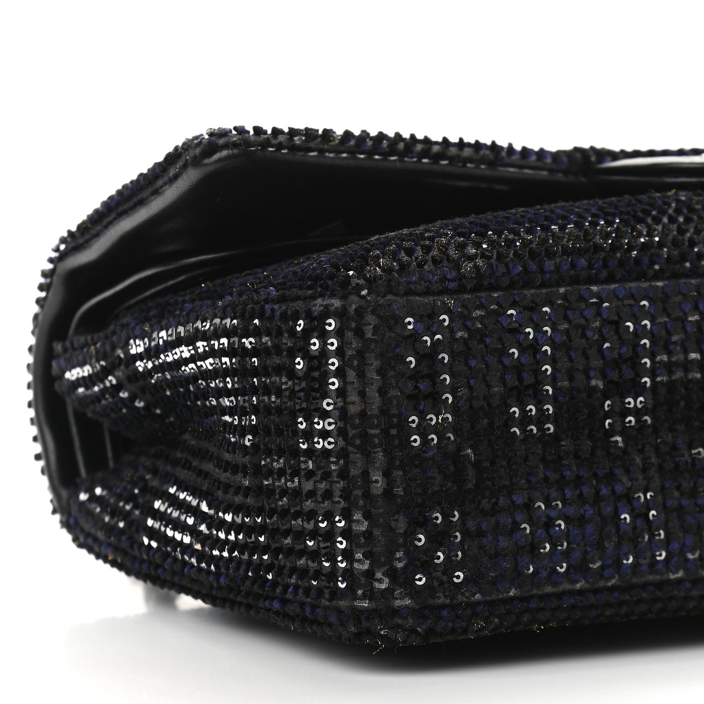 Velvet Sequin Mesh Lambskin Medium Double Flap Black