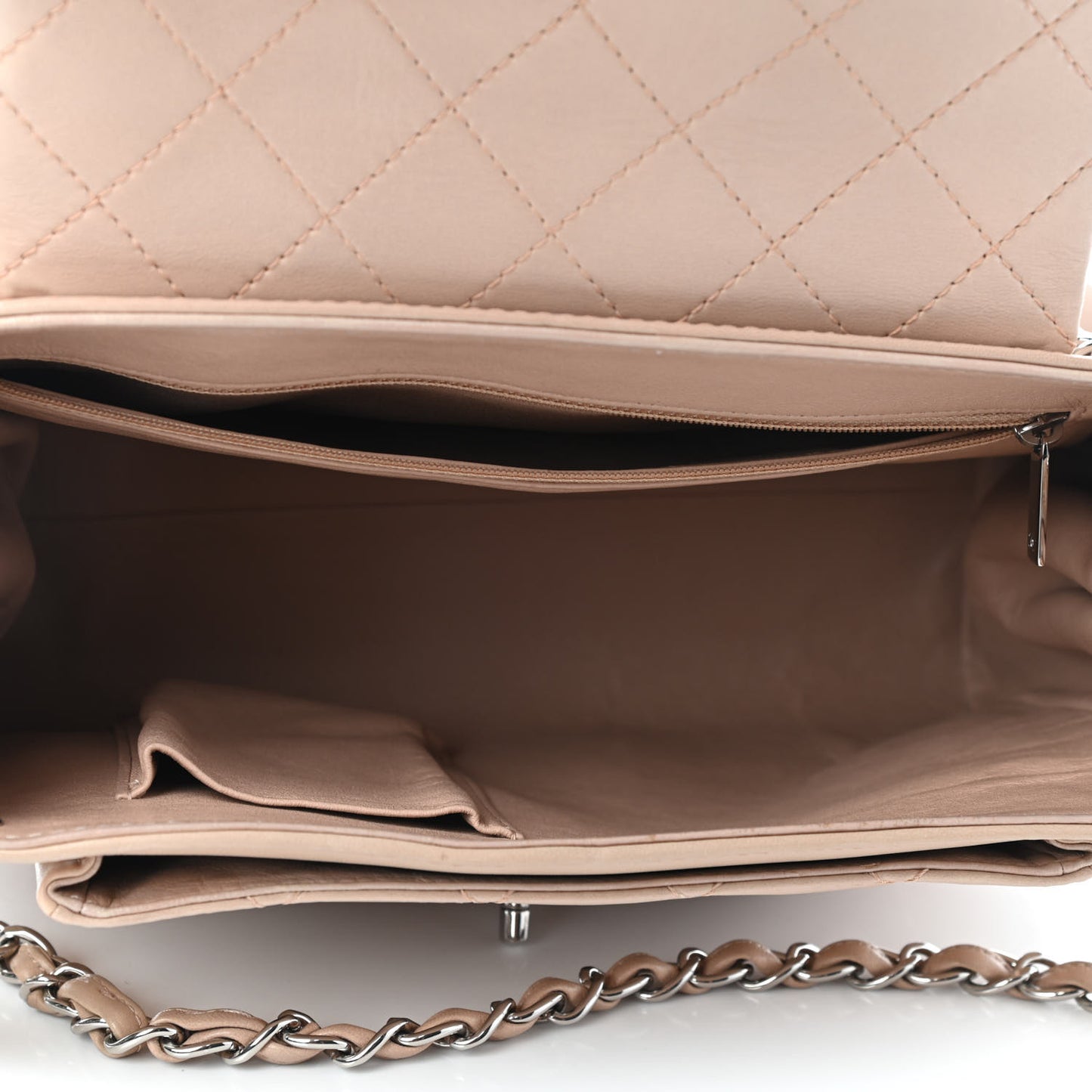 Lambskin Quilted CC Accordion Shopping Bag Beige