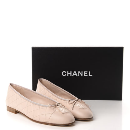 Chanel Lambskin Quilted Cap Toe Ballerina Flats 40 Beige 10 of 10