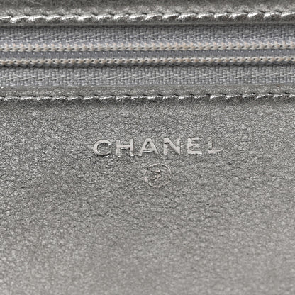 Chanel Metallic Galuchat Stingray Lambskin Boy Wallet On Chain WOC Silver 5 of 12