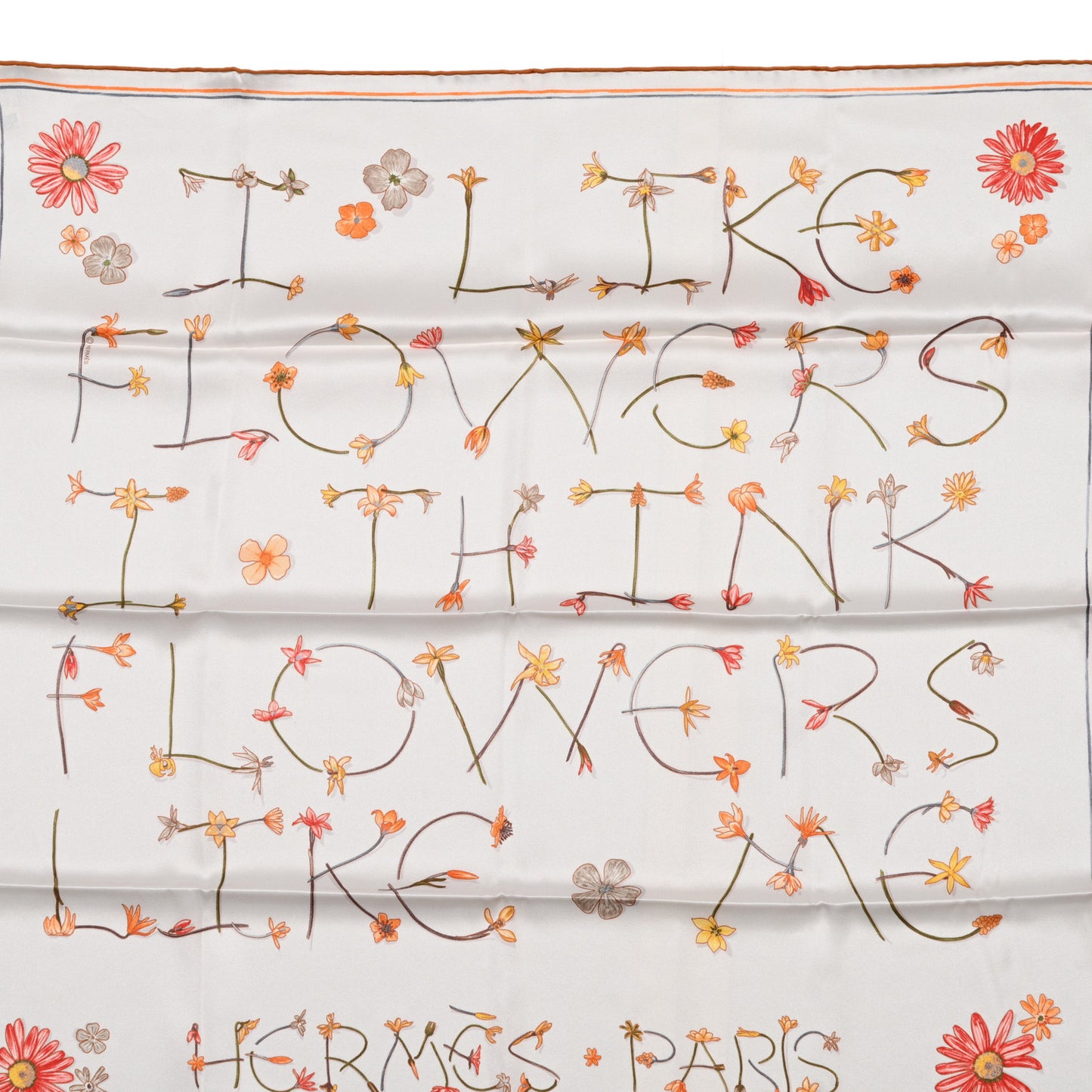 Silk I Like Flowers Scarf 90 Creme Orange Brun